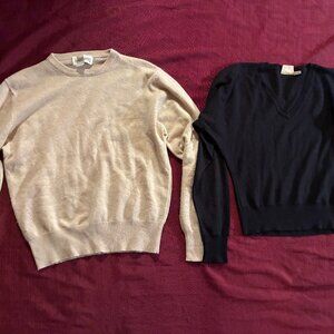 Lot of 2 Women's Small Pullover SWEATERS - Cashmere (Cream) & Thin Knit (Black)